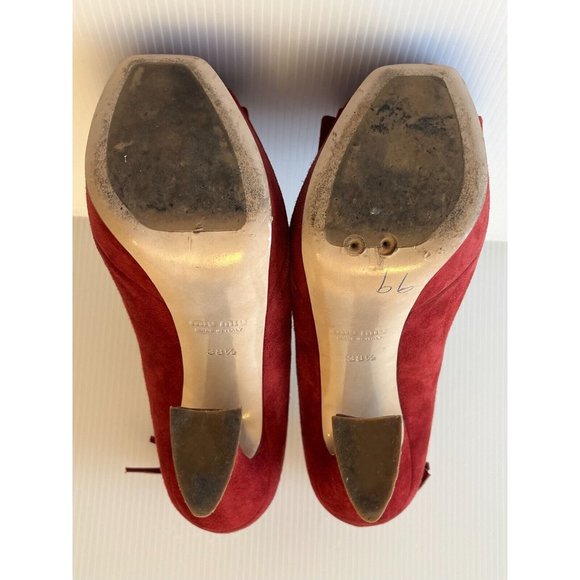 Miu Miu Red Suede Peep Toe Heels w/ Bows, Size 38.5 (IT), 8.5 (US) - Picture 9 of 10